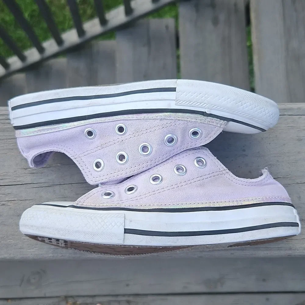 Converse Kids Purple Canvas Sneakers With Irridescent Trim Size 12